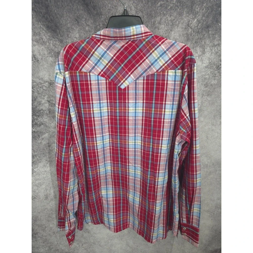 Levis Western Shirt Mens 2XL Red Plaid‎ Pearl Snap Cowboy Rodeo Vaquero